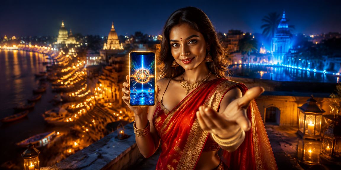 Indian player enjoying mobile casino and sports betting at sunset